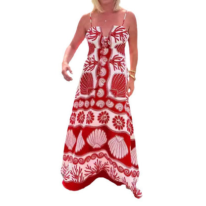 YBE | Zomerse Maxi-Jurk met Schelpenprint – Boho Chic voor Warme Dagen