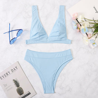 ABBY | High Waist Bikini Dames – Klassieke Bikini Set met V-Hals Top