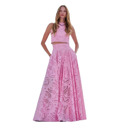 SYLVANA | Maxi Jurk met Broderie – Mouwloze Zomerse Jurk met Opengewerkte Details