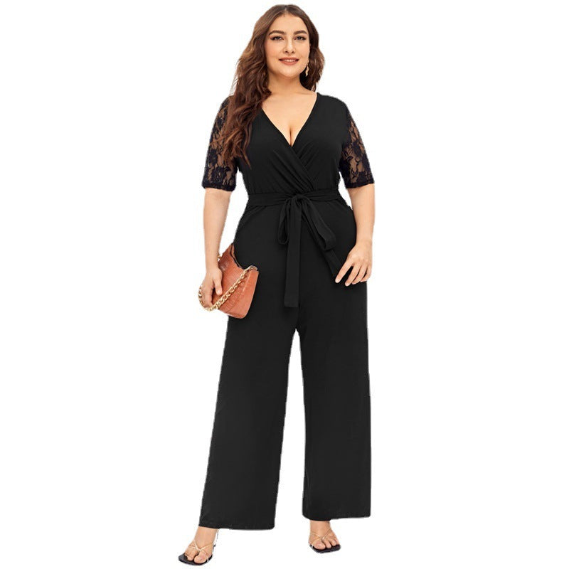 CLOE | Zwarte Jumpsuit met Kantmouwen – Elegante Plus Size Pasvorm