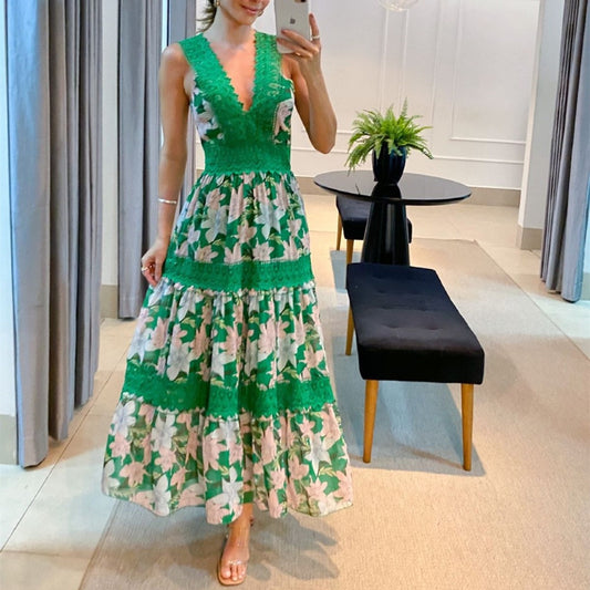 LOLITA | Romantische Gebloemde Maxi Jurk – Zomerse Elegantie in Groene of Witte Tinten