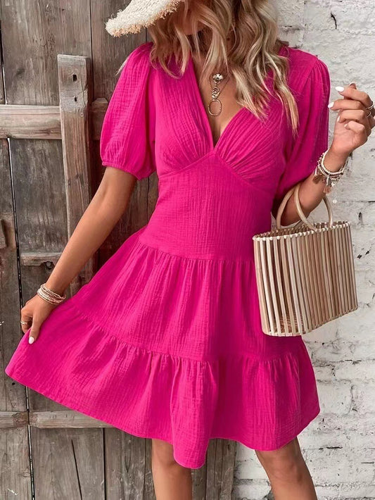 EVI | Roze Zomerjurk Met Pofmouwen – Luchtige Katoenlook