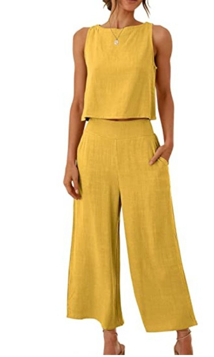 NATHALIE | Twee-Delige Set Dames – Linnen Look Top & Culotte Broek | Zomeroutfit