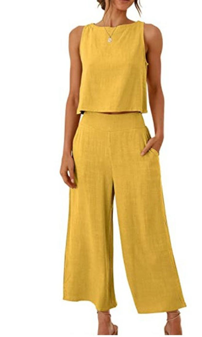 NATHALIE | Twee-Delige Set Dames – Linnen Look Top & Culotte Broek | Zomeroutfit