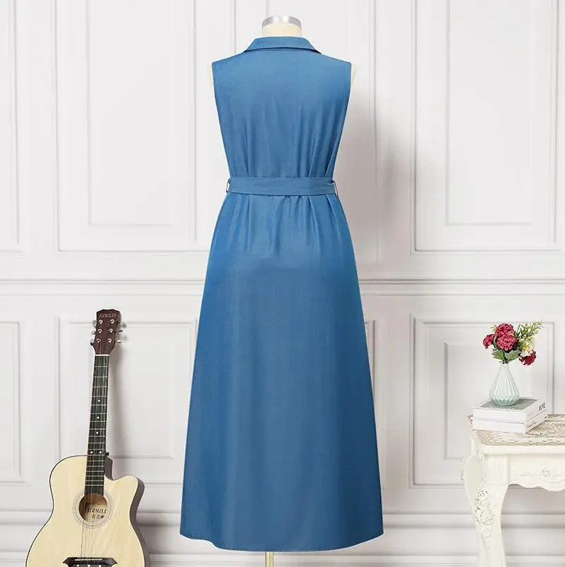 NICKY | Maxi Spijkerjurk Dames met Knoopsluiting en Ceintuur – Elegante Lange Denim Jurk