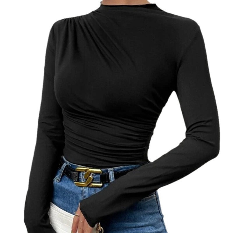ELYSA | Dames Top met Plooidetail – Lange Mouwen & Slim Fit