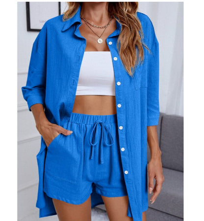 BABET | Tweedelige Linnen Look Set Dames – Oversized Blouse & Short in Meerdere Kleuren