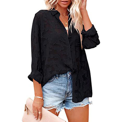 AIMEE | Transparante Blouse met Camouflagepatroon – Elegante Lange Mouwen voor Dames