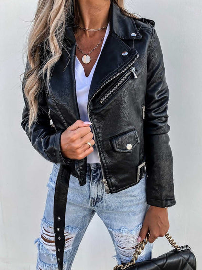 YASMIN | Faux Leren Bikerjack Dames – Getailleerd Model met Ritsen & Riem