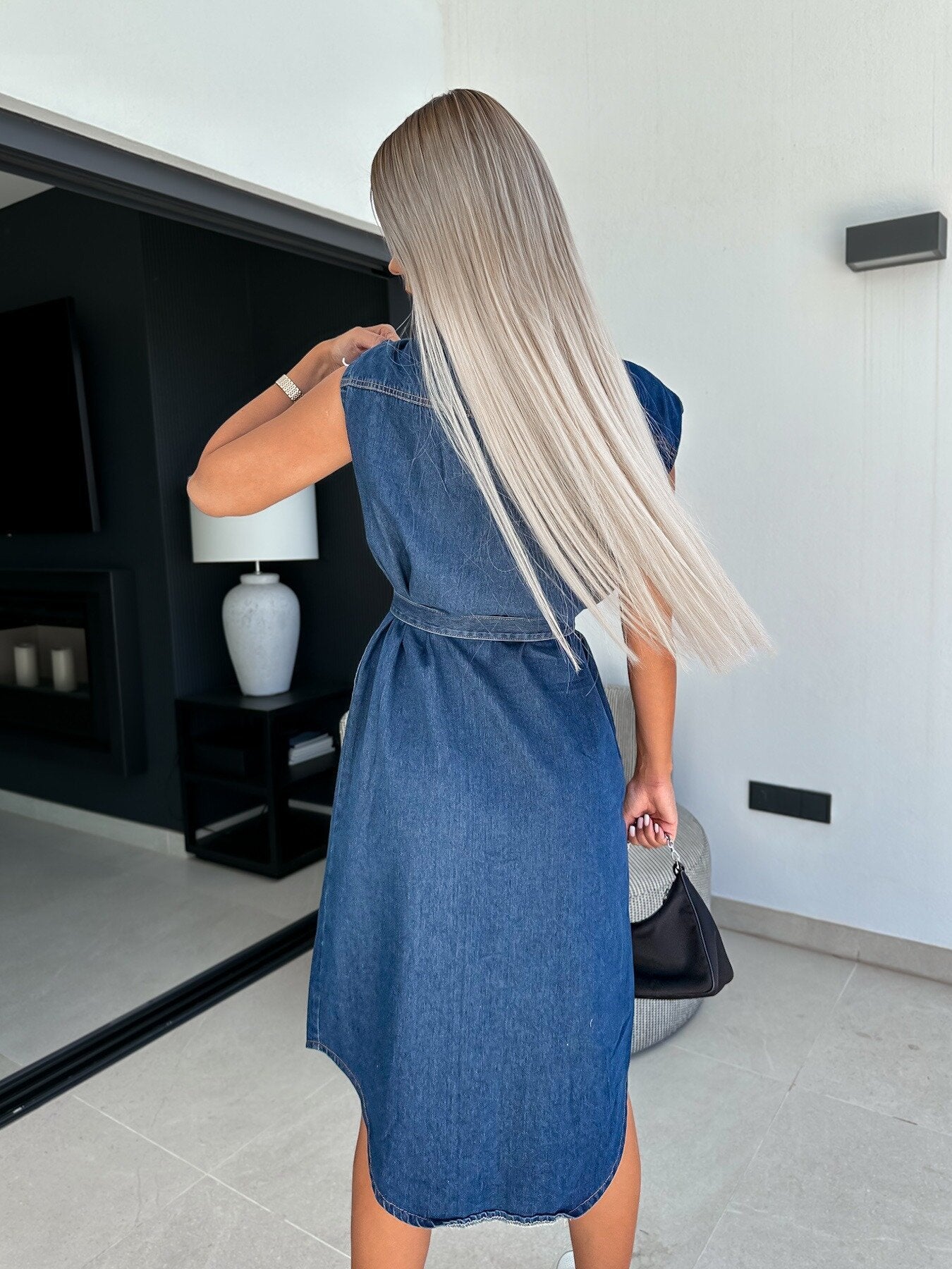 MOUNIA | Mouwloze Denim Jurk Dames met Knoopsluiting en Ceintuur – Katoenen Spijkerjurk