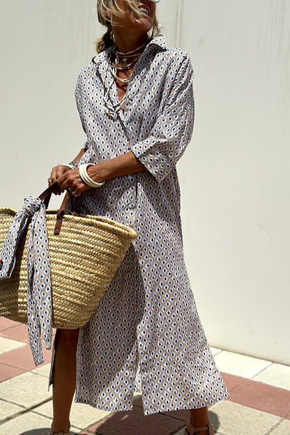 LINNE | Gestreepte Oversized Shirtjurk – Zomerse Damesjurk met Knoopsluiting en Split