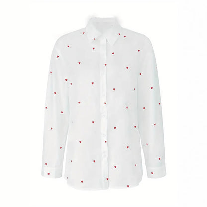 VALENTINA | Witte Blouse met Rode Hartjesprint – Romantische Look voor Elke Dag