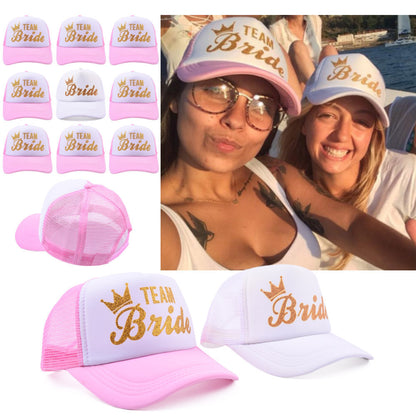 Team Bride & Bride Petten | Bachelorette Caps voor Vrijgezellenfeest met Gouden Glittertekst