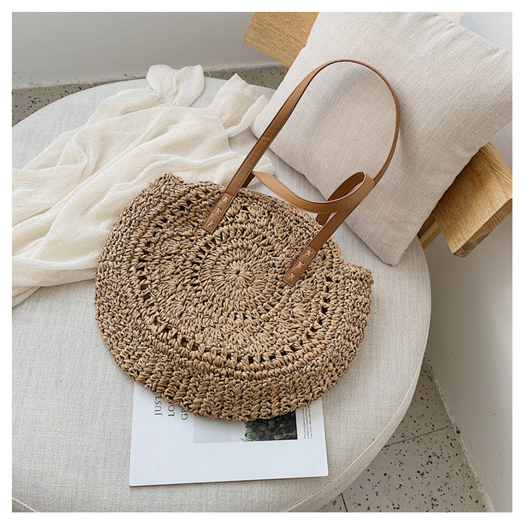 AMALIA | Ronde Stijlvolle Rieten Shopper - Boho Chic