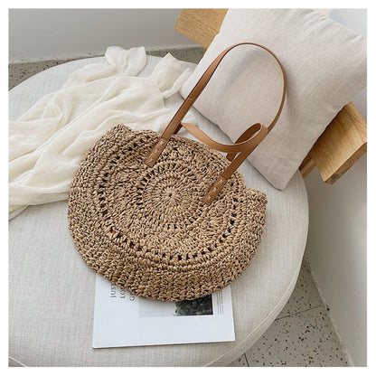 AMALIA | Ronde Stijlvolle Rieten Shopper - Boho Chic