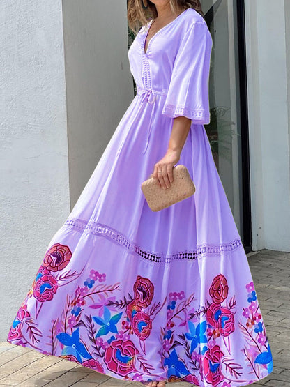 GAIA | Bohemian Maxi Jurk met Bloemenprint – Zomerse Lange Jurk in Diverse Kleuren