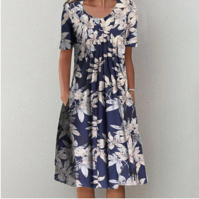 LEXI | Zomerjurk Dames Bloemenprint – Luchtige Korte Mouwen Jurk met Zakken