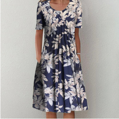 LEXI | Zomerjurk Dames Bloemenprint – Luchtige Korte Mouwen Jurk met Zakken