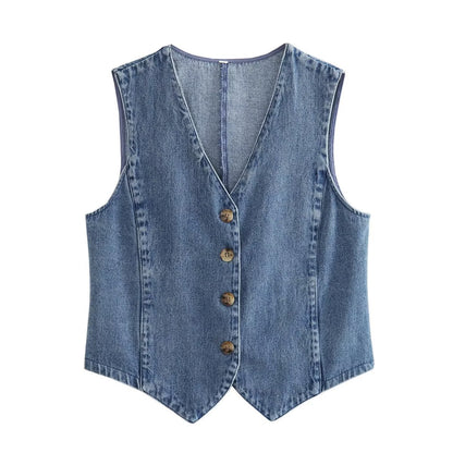 YASMINE | Denim Gilet met Knoopsluiting – Tijdloze Spijkerstof Look voor Dames
