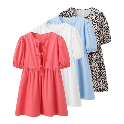 FIEKE | Boho Tie-Front Mini Jurk – Speelse Zomerlook met Pofmouw