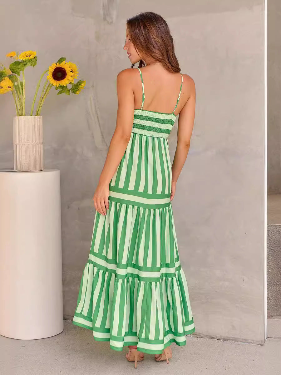 JO | Zomer Maxi Jurk met Stijlvolle Strepen – Spaghetti Straps