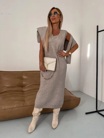 OLIVIA | Gebreide Co-ord Set Dames – Coltrui met Midi Rok