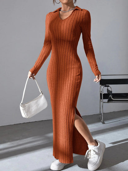 SILVANA | Geribbelde Maxi Jurk met Split – Casual Elegantie voor Elke Dag