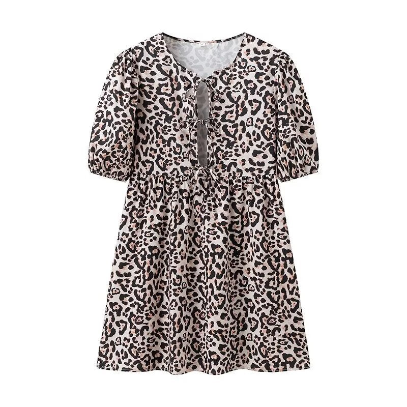 FIEKE | Boho Tie-Front Mini Jurk – Speelse Zomerlook met Pofmouw