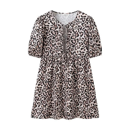 FIEKE | Boho Tie-Front Mini Jurk – Speelse Zomerlook met Pofmouw