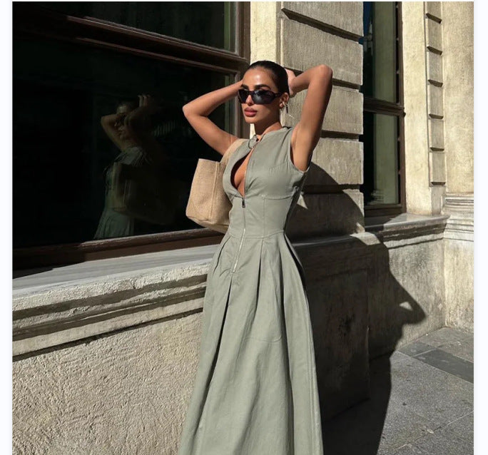 ALESIA | Zip-Front Maxi Jurk – Chic & Stoer in één