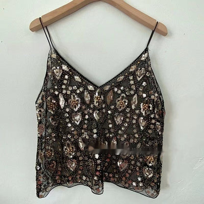 BELLA | Pailletten Cami Top – Glamour Party Top met Spaghettibandjes