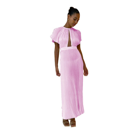 JILKE | Plissé Jurk Dames met Cut-Out en Taille – Elegante Zomerjurk voor Overdag en Avond