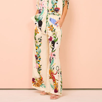 LINN | Twee-Delige Graffiti-Print Satijnen Set voor Dames!