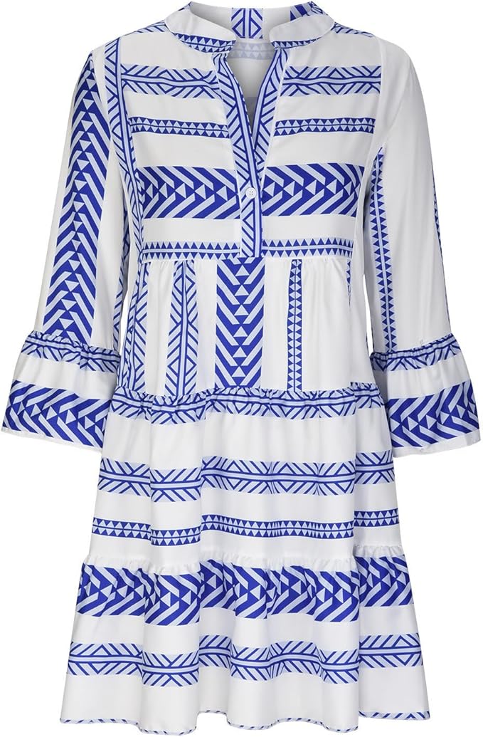 WIES | Boho Tuniekjurk Dames – Zomerjurk Met Geometrische Print