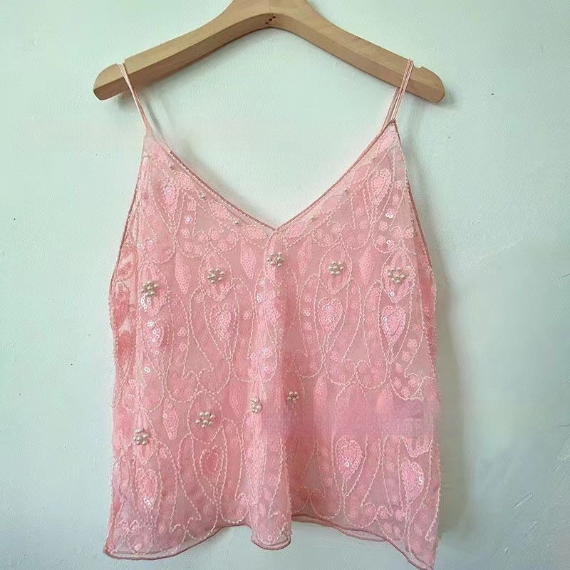 BELLA | Pailletten Cami Top – Glamour Party Top met Spaghettibandjes