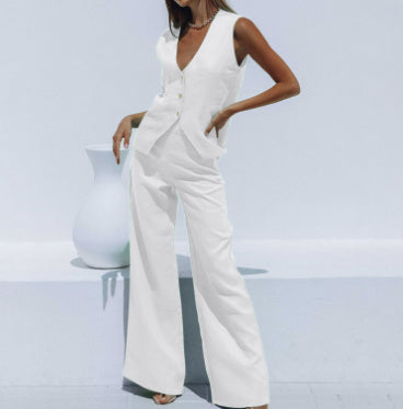HAILEY | Two-Piece Set – Mouwloos Gilet & Wide-Leg Broek voor een Statement Zomerlook