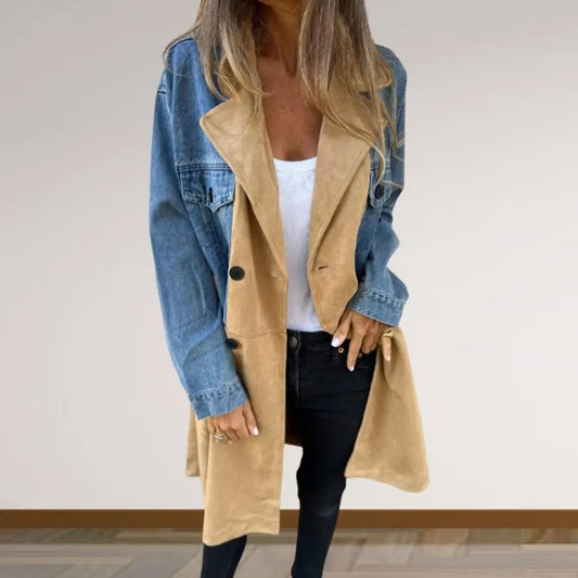 LIEN | Two-Tone Denim Trenchcoat – Unieke Mix van Denim & Suède
