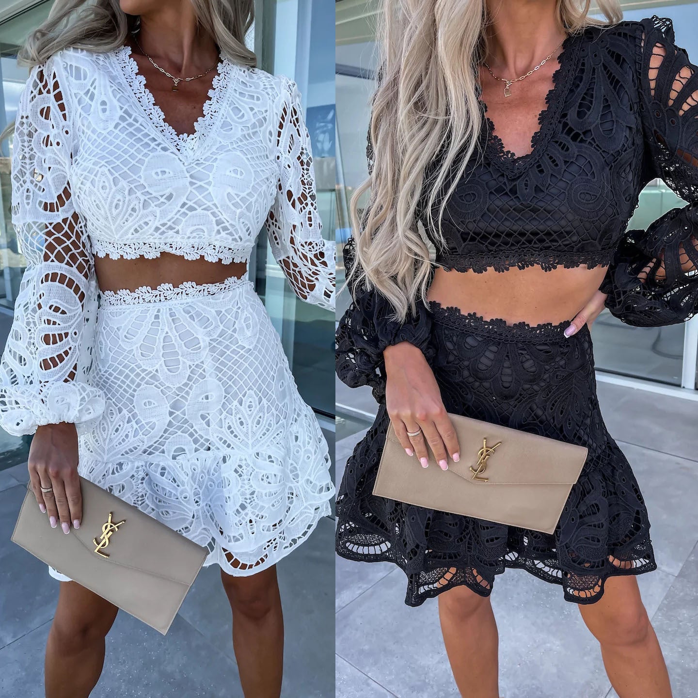 FARAH | Luxe Kanten Twinset – Statement Set met Crop Top & Rok