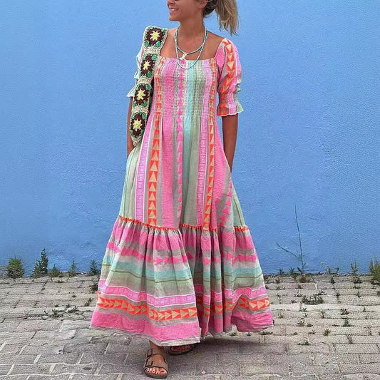 LIANNE | Bohemian Regenboog Jurk – Kleur & Comfort in Één