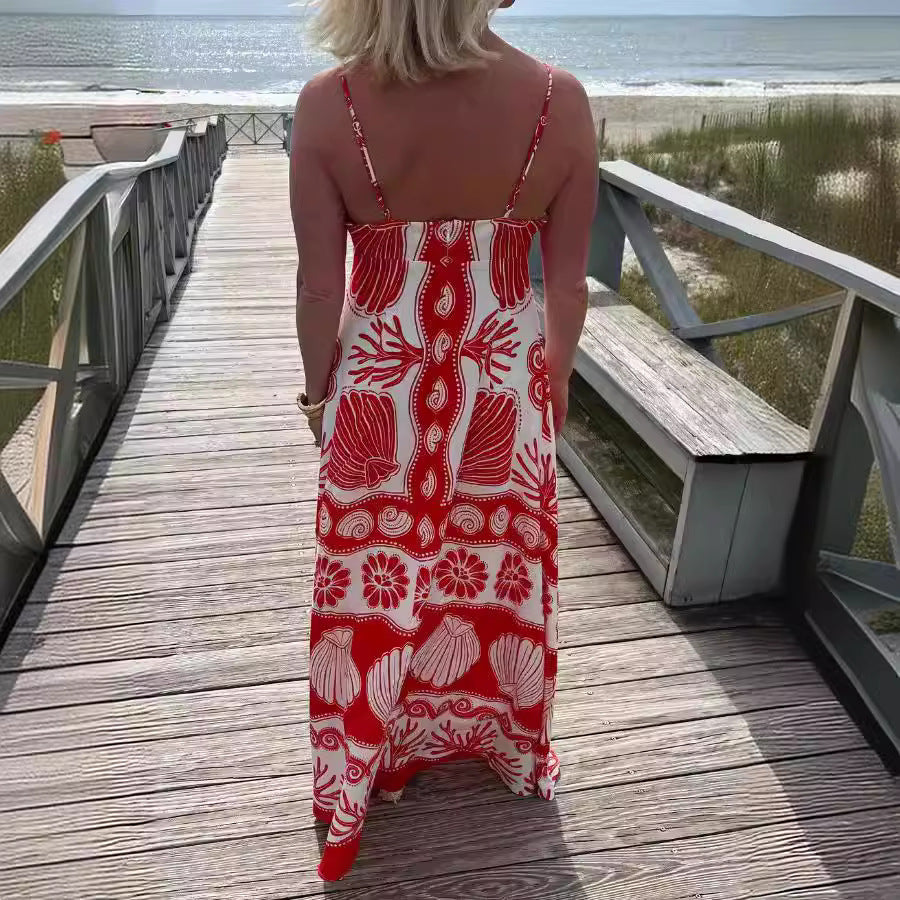 YBE | Zomerse Maxi-Jurk met Schelpenprint – Boho Chic voor Warme Dagen