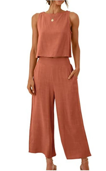 NATHALIE | Twee-Delige Set Dames – Linnen Look Top & Culotte Broek | Zomeroutfit