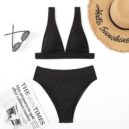 ABBY | High Waist Bikini Dames – Klassieke Bikini Set met V-Hals Top