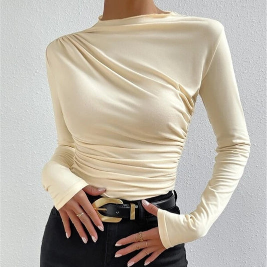 ELYSA | Dames Top met Plooidetail – Lange Mouwen & Slim Fit