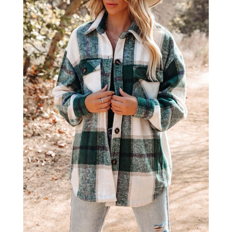 TARA | Oversized Geruite Shacket Dames – Fleece Ruitjas