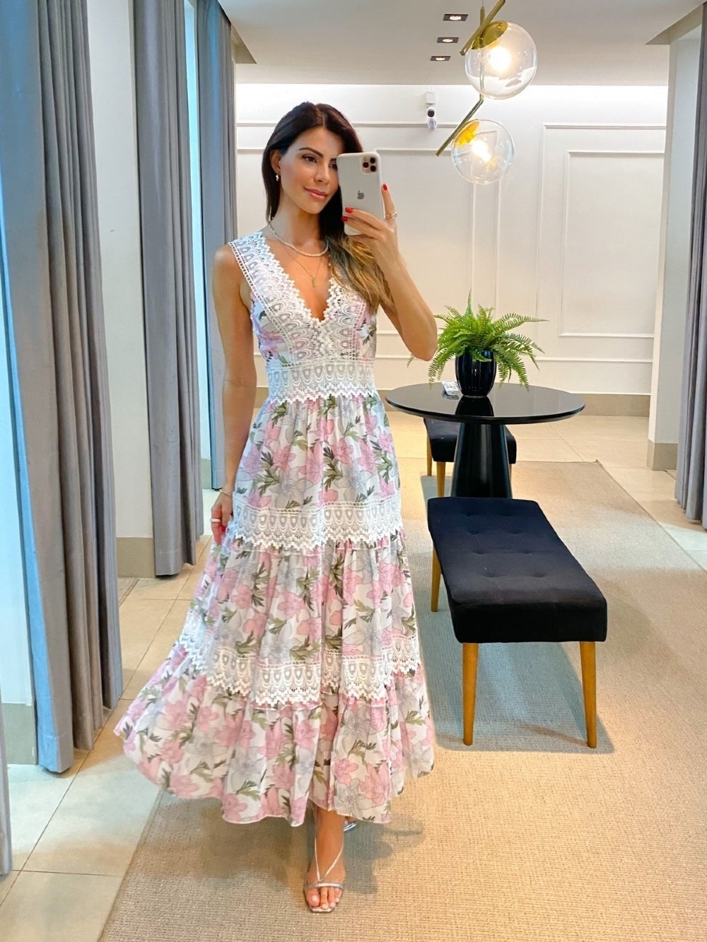 LOLITA | Romantische Gebloemde Maxi Jurk – Zomerse Elegantie in Groene of Witte Tinten