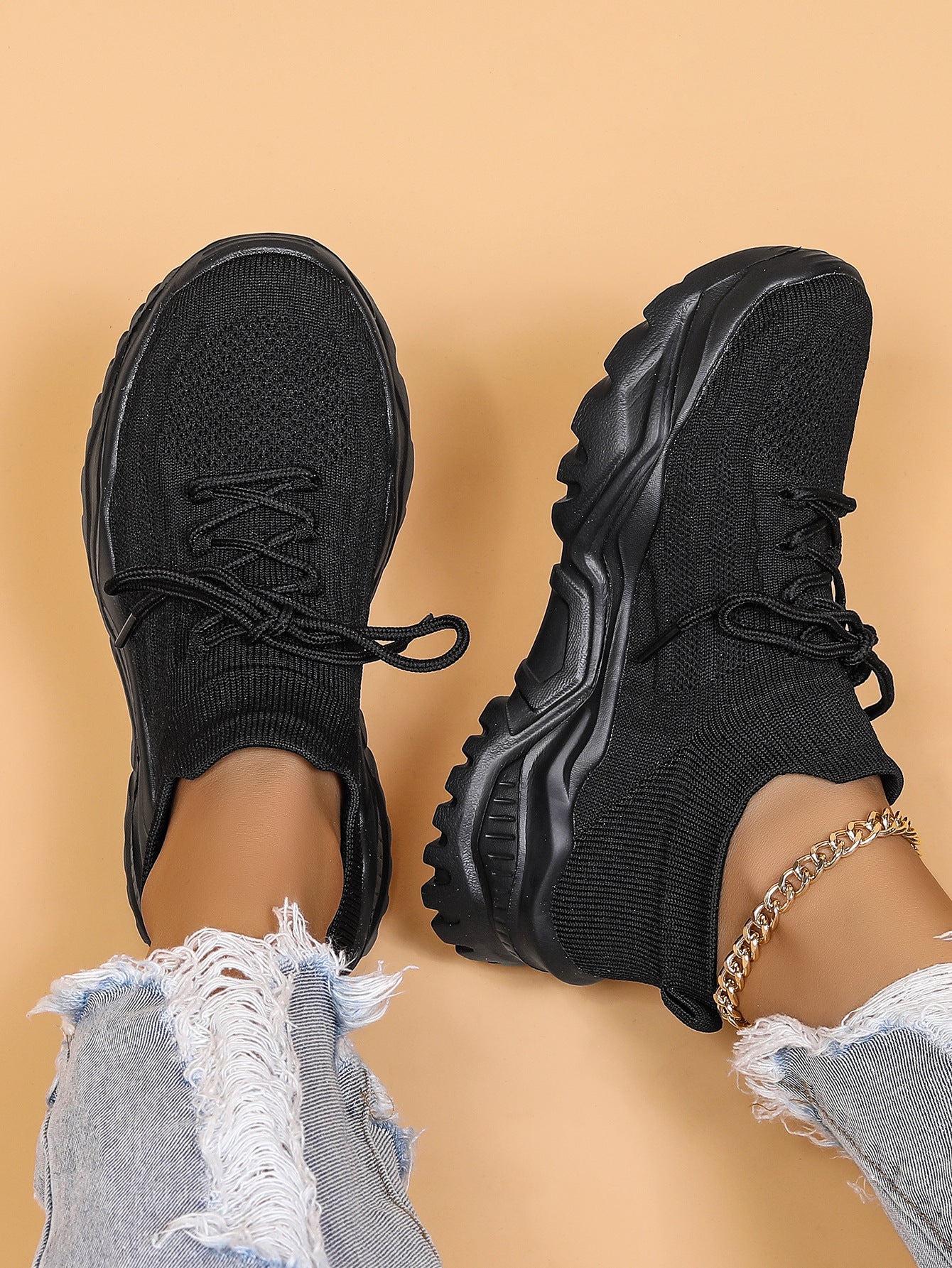 CLAUDINE | Chunky Sneakers Dames met Knit Detail – Comfortabele Urban Schoenen