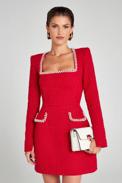CHIC PARISIENNE | Tweed Jurk Dames met Parelaccenten – Elegante Jurk in Franse Stijl