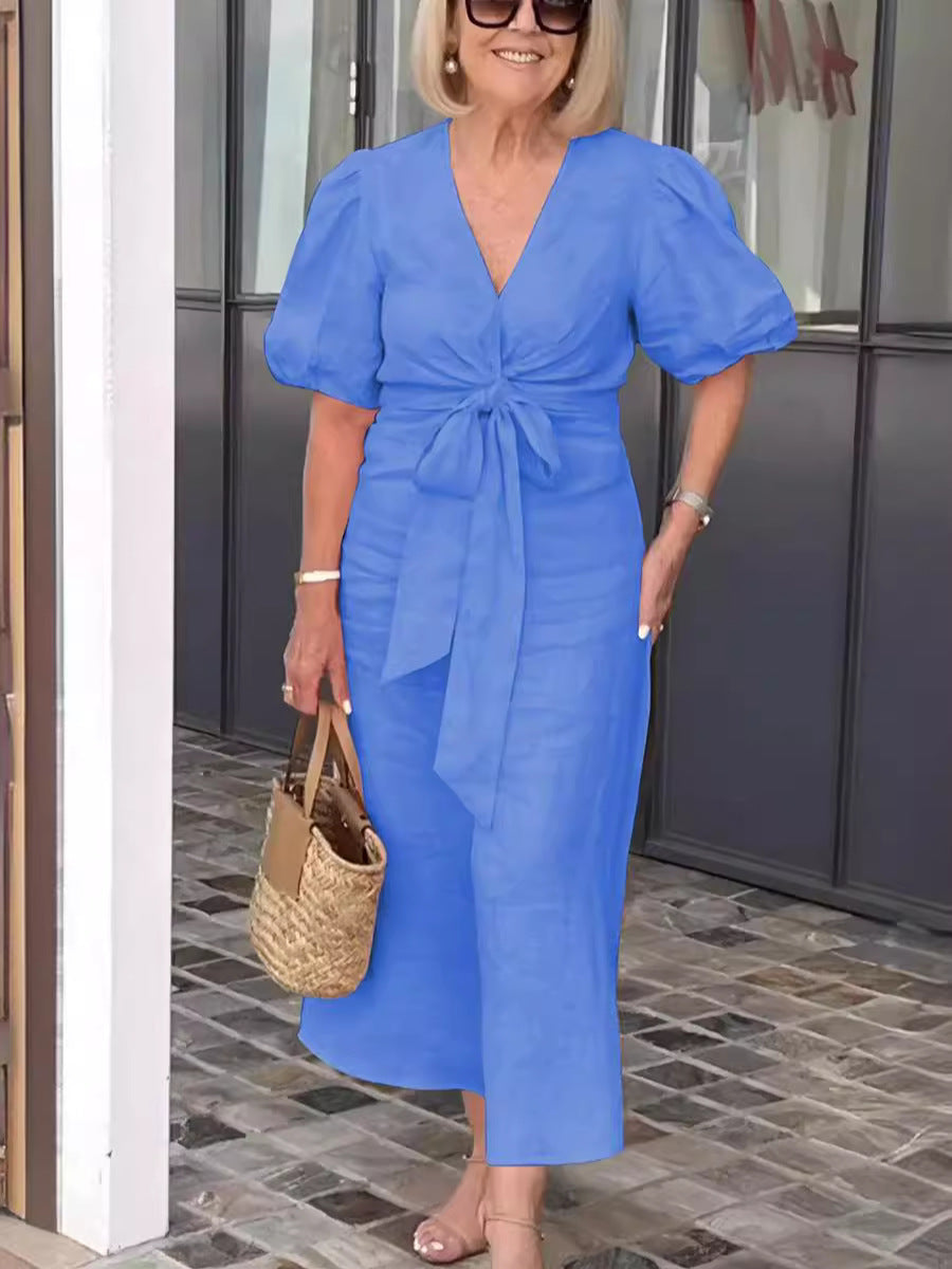 ANNY | Linnen Midi Jurk met Strikdetail – Comfort & Klasse in Elke Kleur