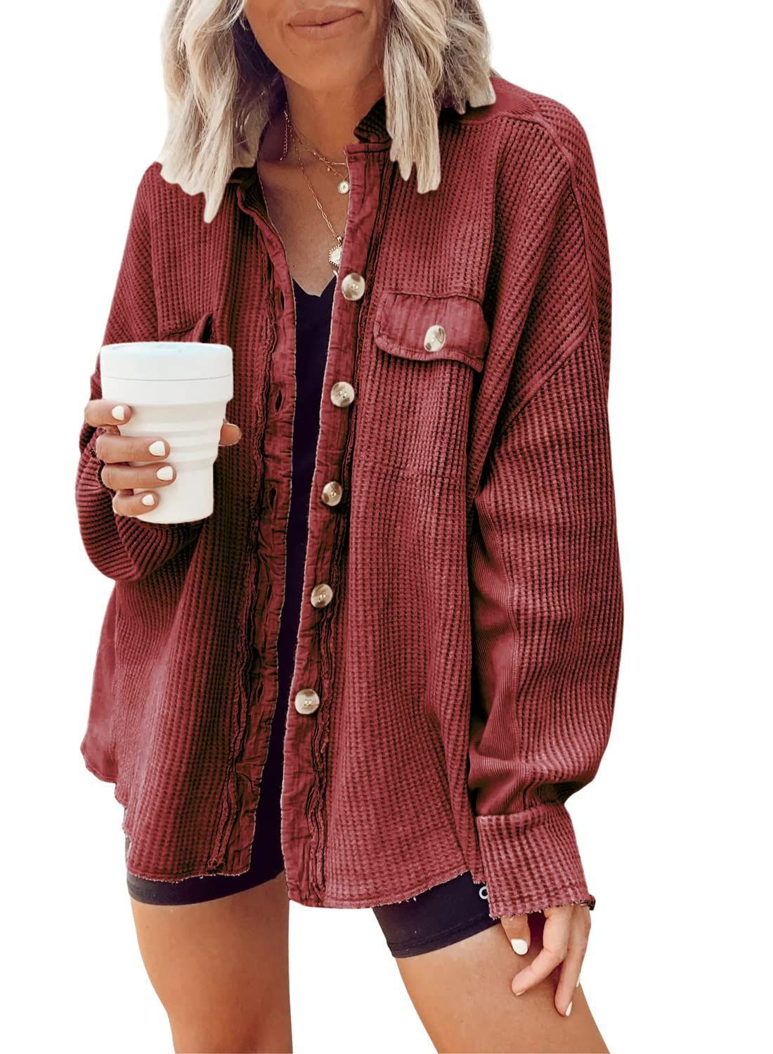 ADELE | Oversized Wafelstructuur Overshirt Dames – Casual Streetstyle Musthave