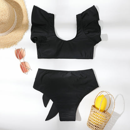 ESRA | Zwarte Bikini Dames – High Waist Met Goud Detail & Striksluiting